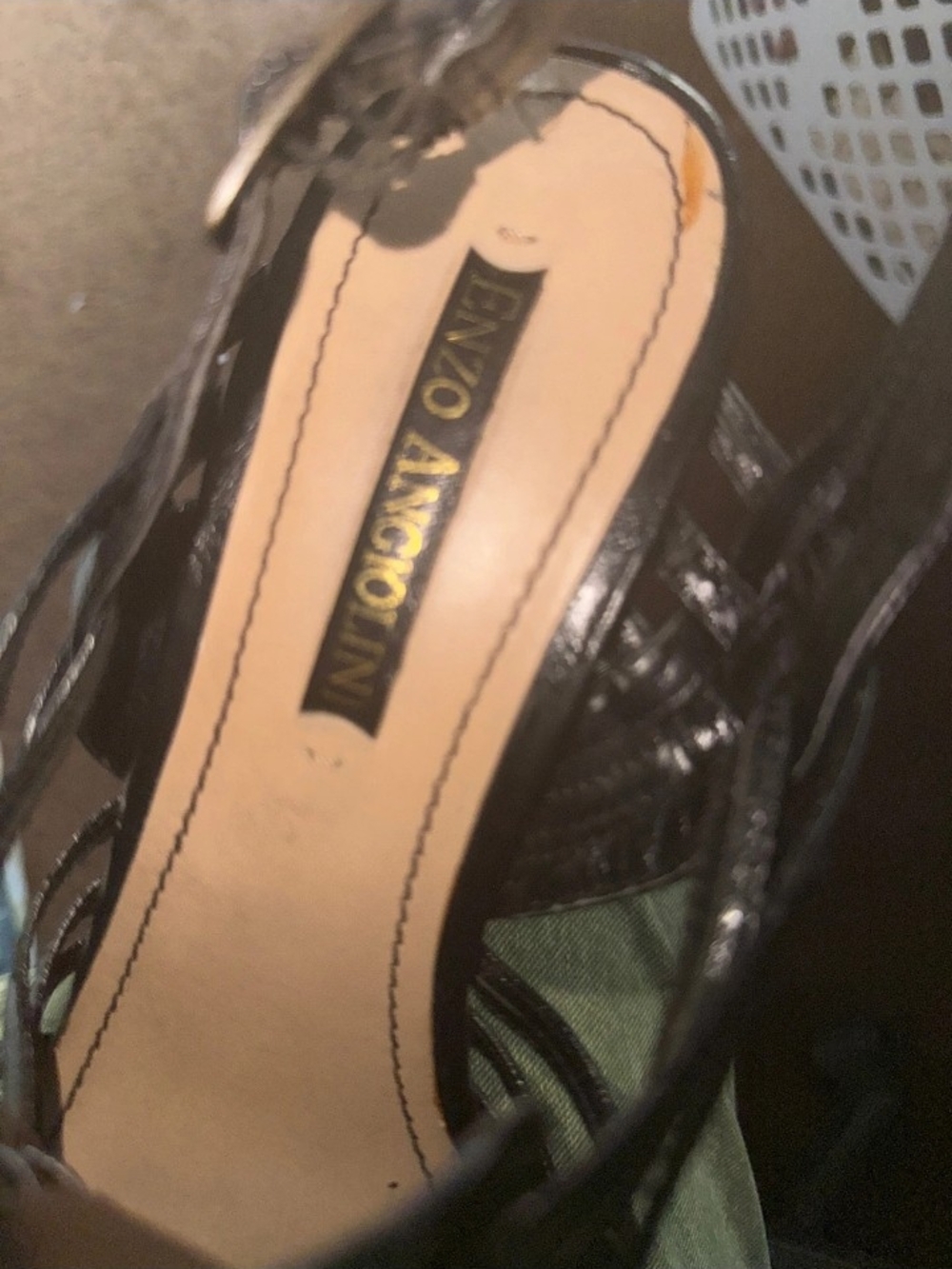 Enzo Angiolini Black Strappy Cork Wedge Sandals - Picture 4 of 5